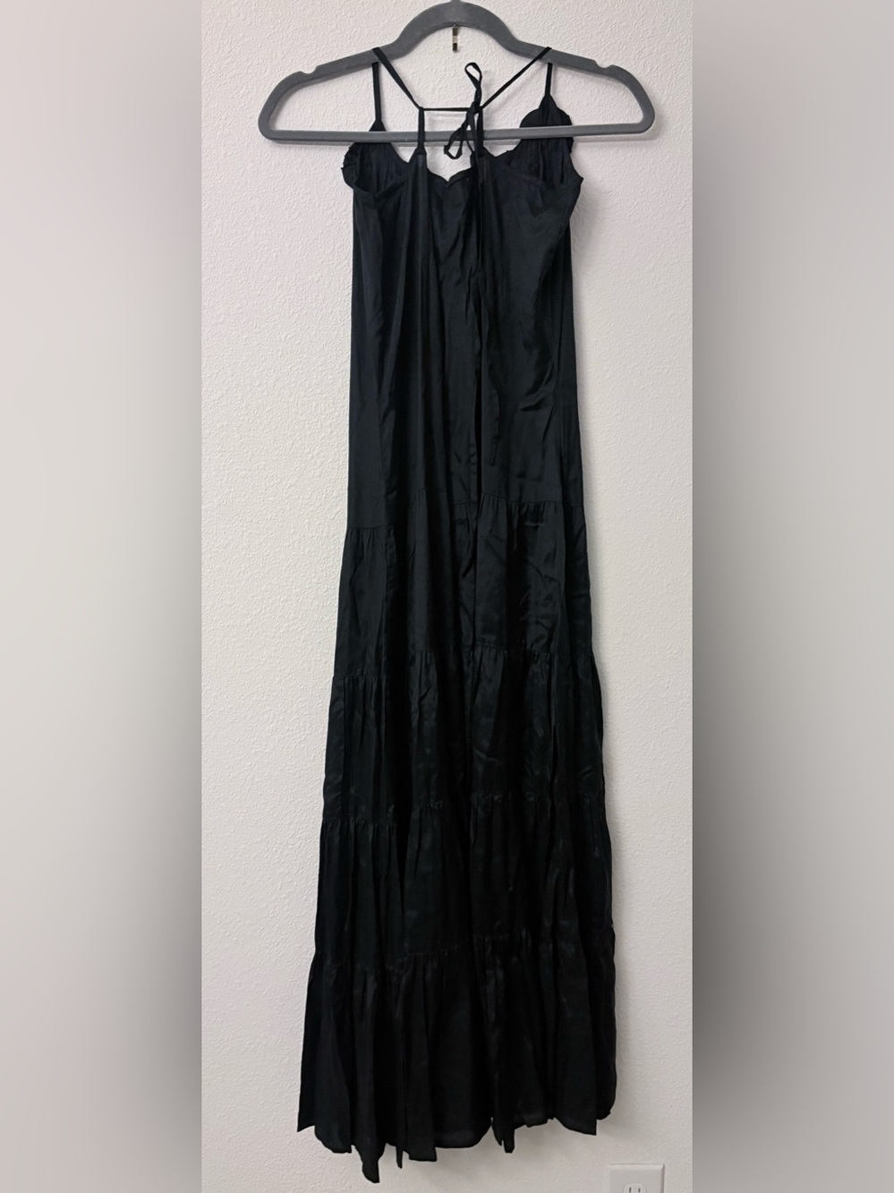 Vintage Newport News 100% Rayon Black Maxi Dress with Floral Trim - Picture 6 of 7